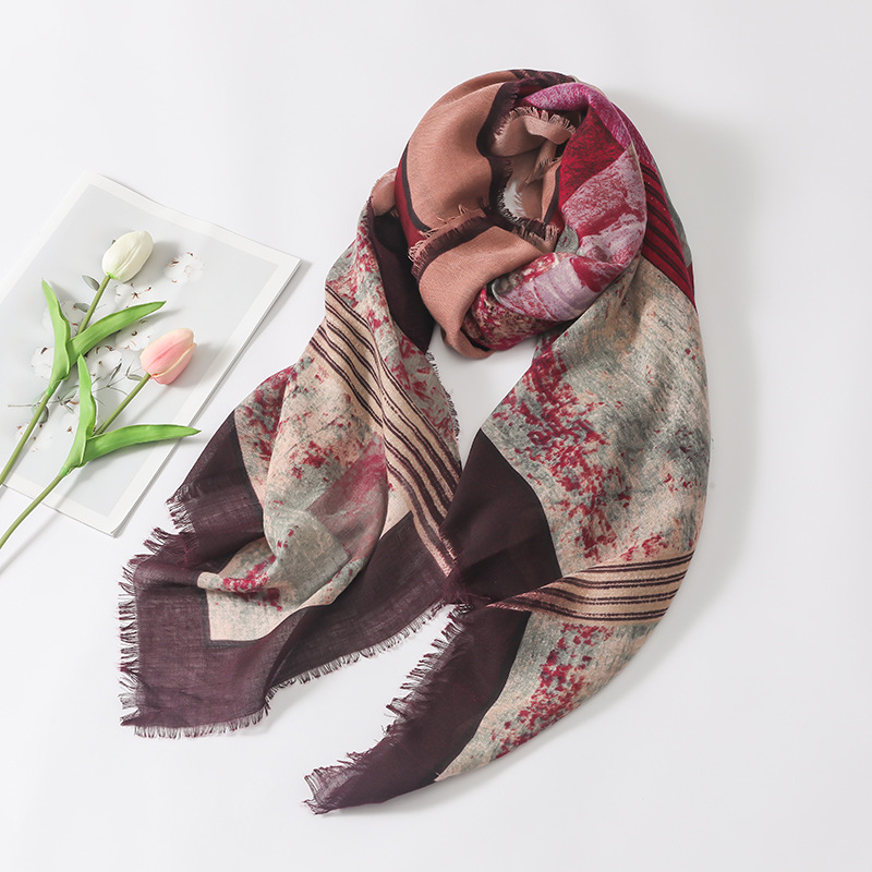 Estilo coreano impreso teñido de algodón y lino sensación de la mano bufanda cuadrada grande chal decorativo exterior 135*135 viajes protector solar Toalla de playa