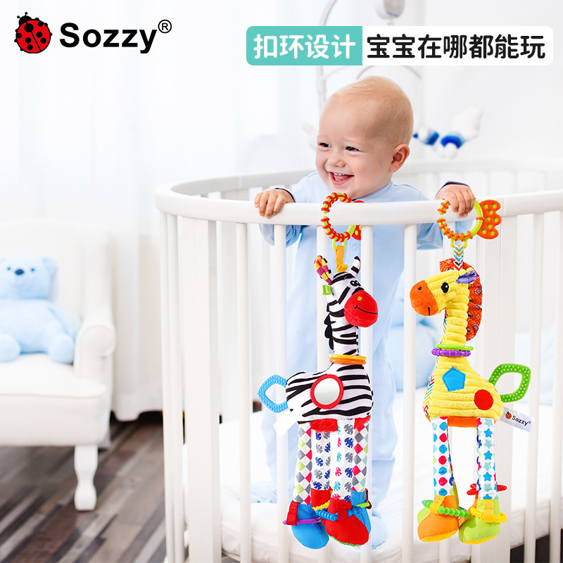 Baby Zebra Giraffe Car Hang Newborn Soothing Plush Stuffed Animal 0 Months Baby Carriage Attachment Toy Sozzy