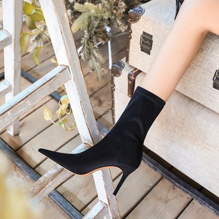 315-A1 European and American Style Fashion Simple Thin Heel High Heel Stretch Lycra Women's Boots Sexy Slimming Nightclub Pointed Boots