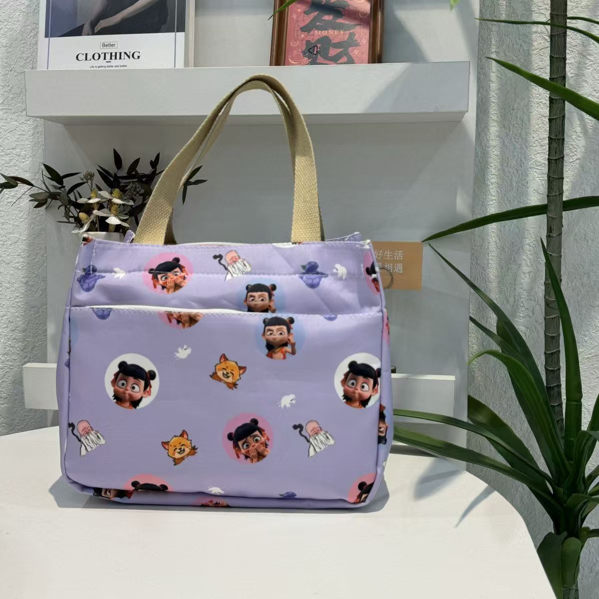 Bolsa de mamá portátil dibujos animados Nezha impresión para trabajar bolsas de almuerzo de alto valor de cara bolsas de almacenamiento