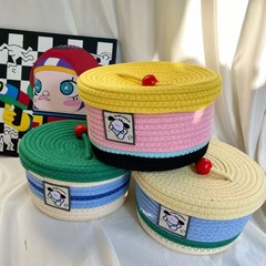 コットンロープ手縫いケーキスタイリングデスクトップ収納ボックス玄関キー収納バスケット化粧品蓋付き収納ボックス