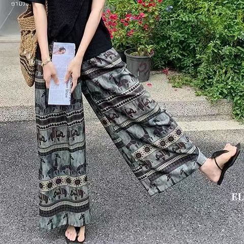 双口袋款棉绸休闲裤女士夏季薄款九分裤加长显瘦阔腿裤大码直筒裤|undefined