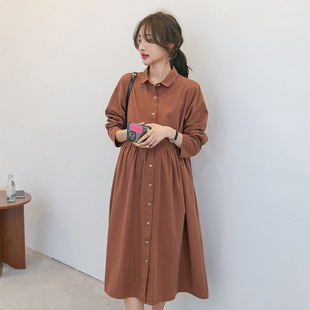 Spring New Pregnant Women's Dress Western Style Elegant Mid-length Long Sleeve Dress Trendy Hot Mom's Out-of-town Shirt Dress