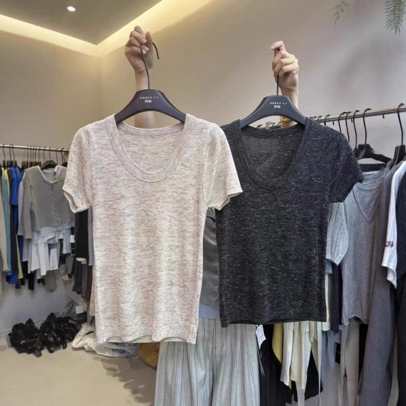 Guangzhou Shisanxing! 2026 Spring/Summer New U-Neck Slimming Design Versatile Short Sleeve Knitted Top for Women Guangzhou Shisanxing! 2026 Spring/Summer New U-Neck Slimming Design Versatile Short Sleeve Knitted Top for Women