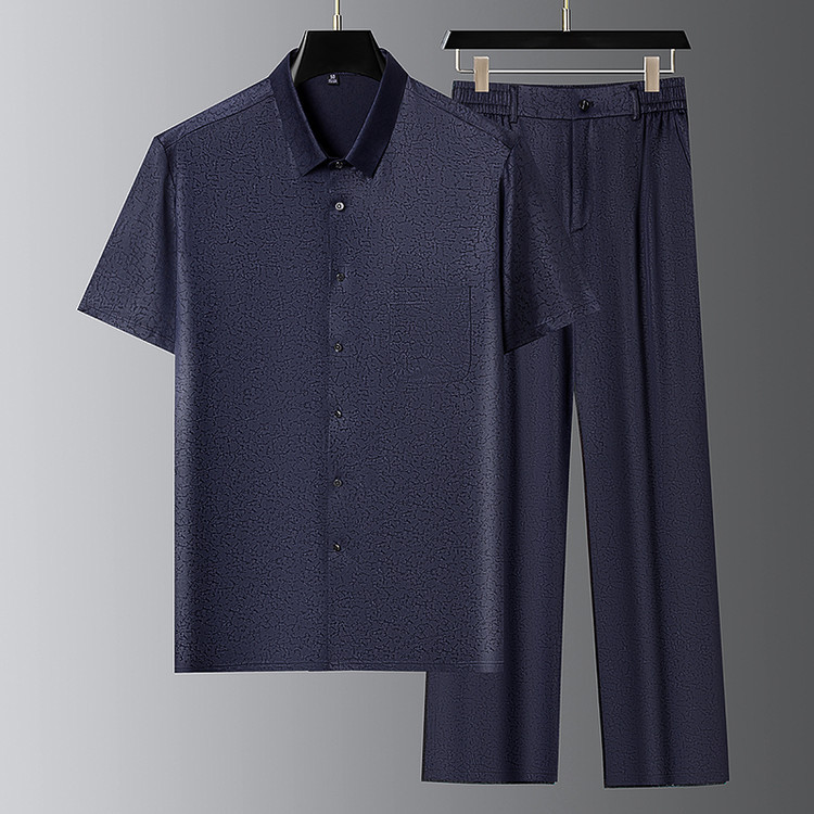 Estilo de verano de mediana edad y ancianos, papá, abuelo, hombres finos, camisa casual de manga corta, camisa, cintura elástica, traje de pantalón