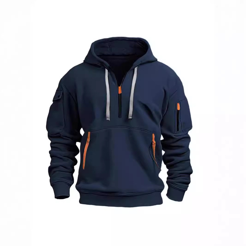 Cross-border Foreign Trade European Size Spring and Autumn Men's Sweatshirt Hooded Zipper Multi-pocket Pullover Men's Sports Casual Jacket