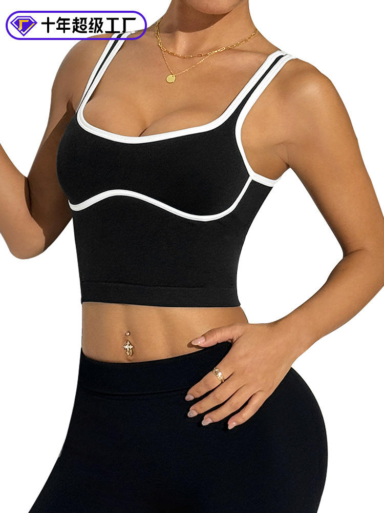 Chaleco deportivo trasero de belleza sin anillo de acero de color de contraste europeo y americano