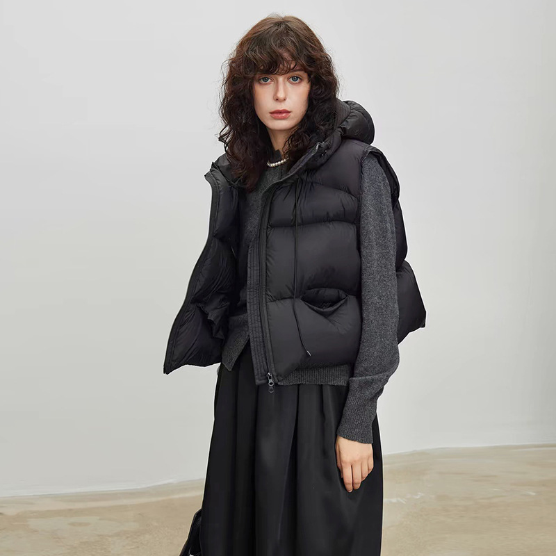 High-Quality Goose down Hooded down Vest for Women 2025 Winter Fashion Thickeneded Puff-Feel Warm Vest for Small People