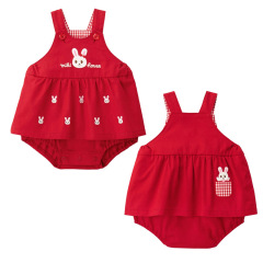 miki童裝 夏季女童卡通小兔刺繡田雞褲南瓜褲兒童爬爬褲代發