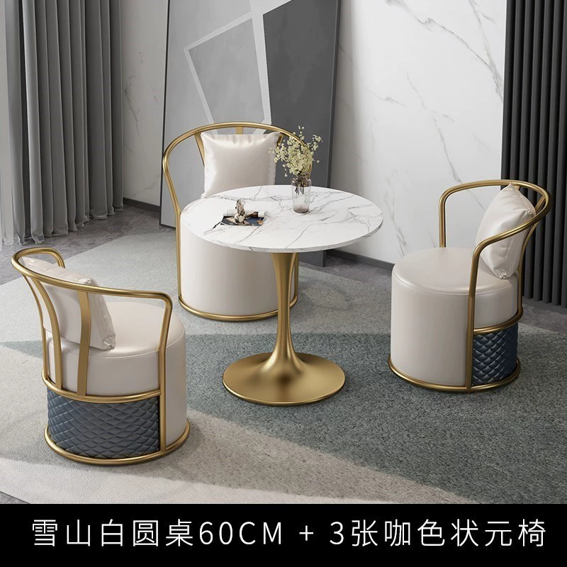 Round marble table and chair set, slate snow mountain white top, Ø60/70/80 × 75 cm, 3–4 seats