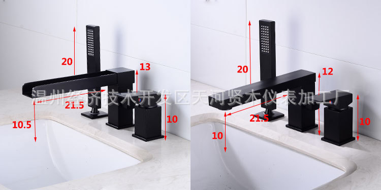 Wholesale brass waterfall bathtub faucet, hotel exposed black bathtub side cold and hot shower head set undefined