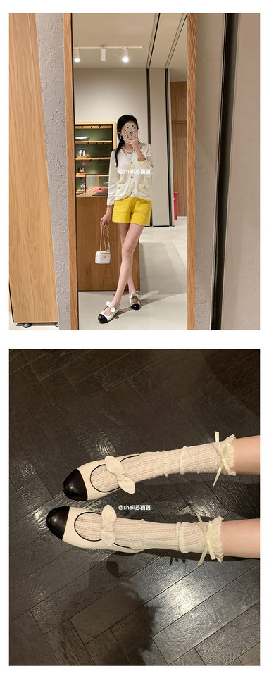 Giày búp bê Mary Jane mũi tròn thắt nơ gót thấp 1-3 cm — Màu đen, Trắng sữa, Đen mơ chi tiết 13