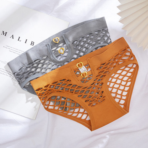 Live broadcast hollow sexy seamless briefs for women mid-waist sexy pure cotton crotch breathable sexy internet celebrity underwear