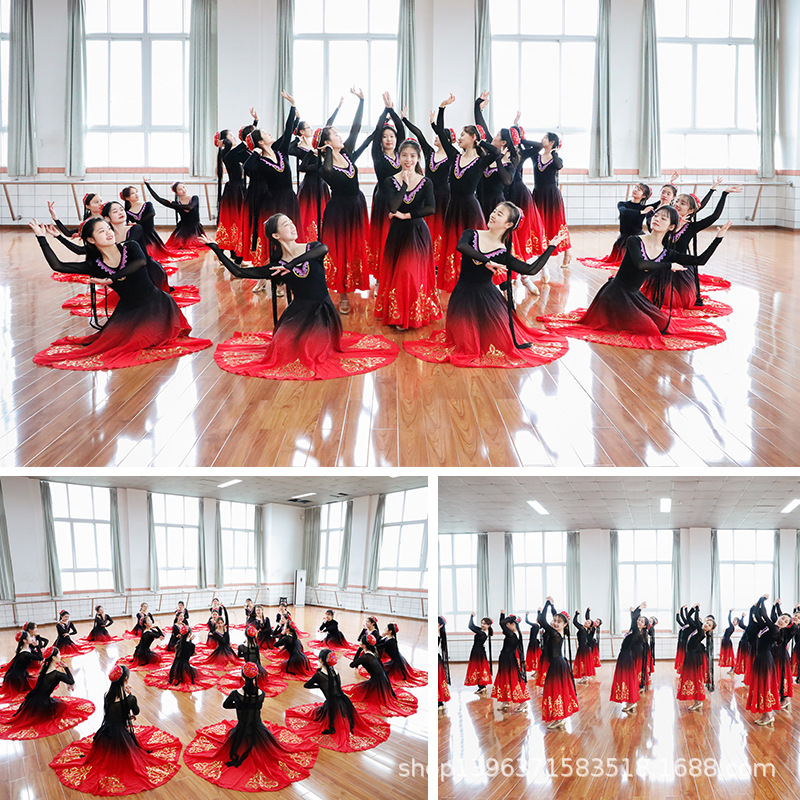 Xinjiang Falda de baile falda uygur ropa de baile Xizango práctica falda de media longitud gran swing falda de rendimiento ropa de práctica femenina falda