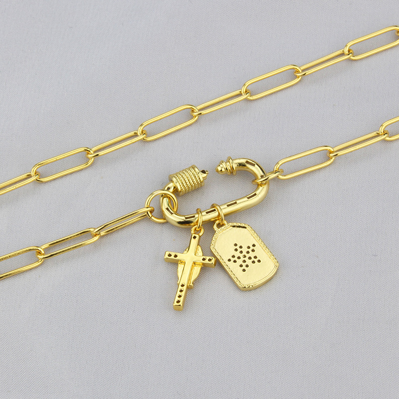 New Cross Tag Combination Necklace Fashion Simple Copper Inlaid Zirconium Clothing Chain display picture 5