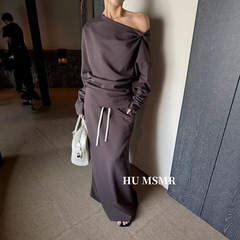 HUMSMR秋上新斜肩设计宽松版型长袖卫衣D1912