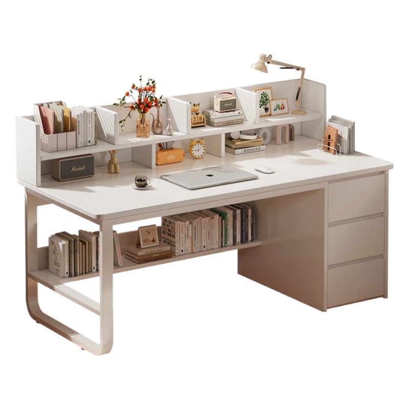 Escritorio de estudio integrado con estantería para dormitorio de estudiantes, escritorio de computadora para oficina en casa, para apartamentos pequeños, con cajones.