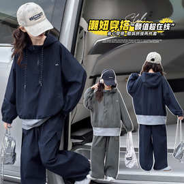 女童工装风套装春款2026新款中大童刺绣时尚两件套春秋童装代发潮