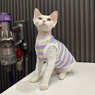 Summer High-Elastic Striped Vest Seven-Color Striped Hairless Cat Clothes Devon Clothes Sphynx Cat Cute Clothes