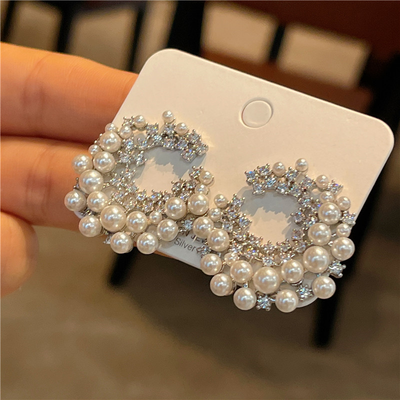Geometric Pattern Women's Gender Plating, Inlay Design 1 Pair Elegant Lady Geometric Plating Inlay Alloy Artificial Pearls Zircon Ear Studs