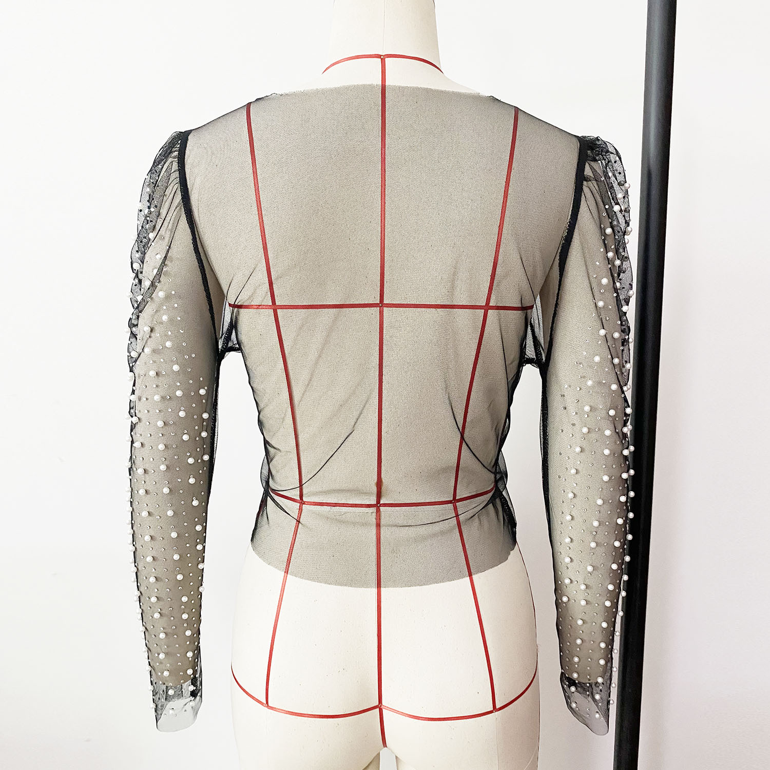 Summer Women Clothes Drilling Bubble Sleeve Mesh Top