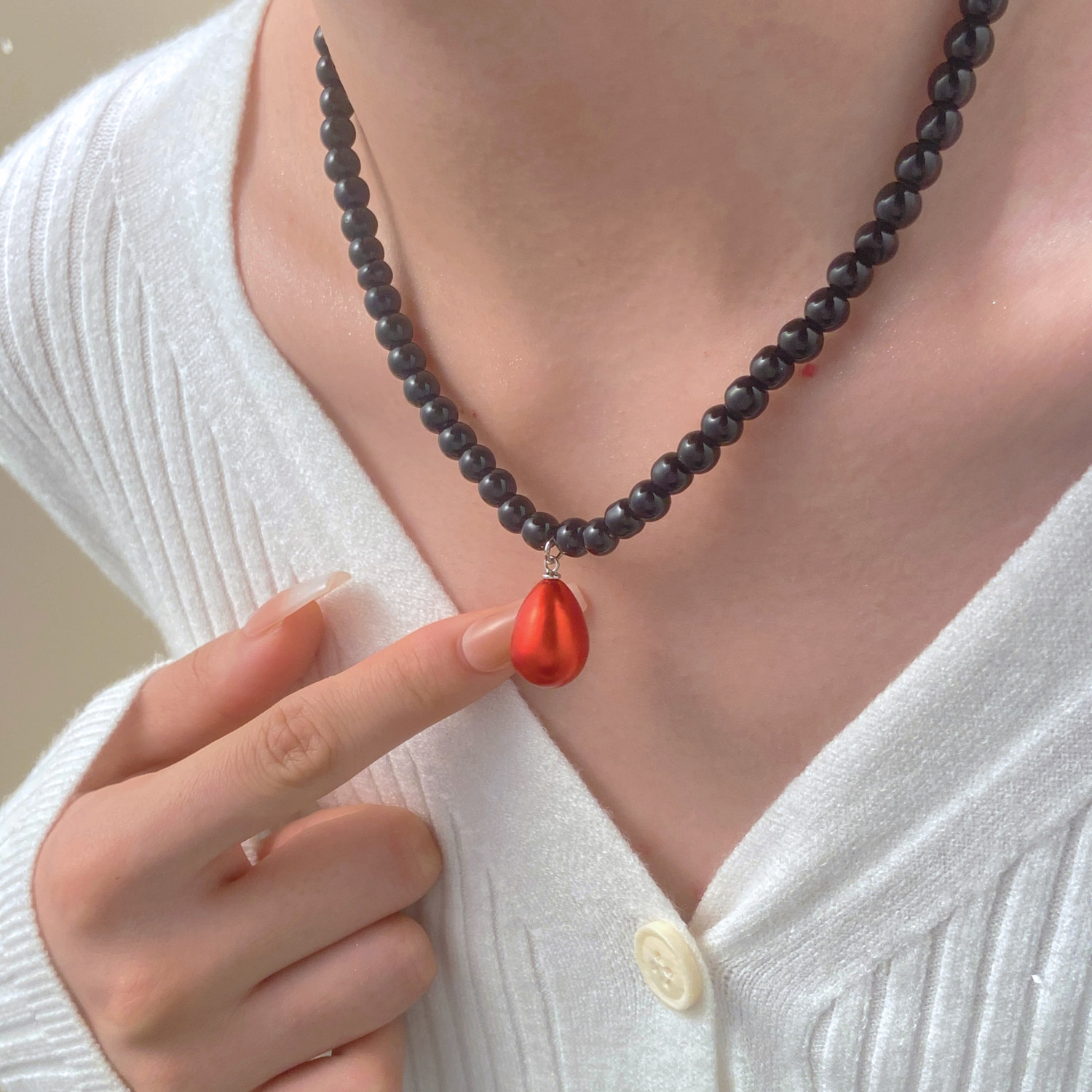 Collana con ciondolo a goccia d'acqua in stile coreano Bornet, per donna, con maglione, catena per clavicola di alta qualità_voghion.com