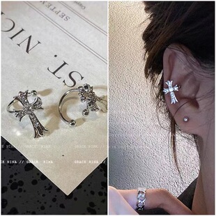 Frosty style exquisite zircon cross ear clip for women without ear piercing ear bone clip earrings niche design high-end ear decoration
