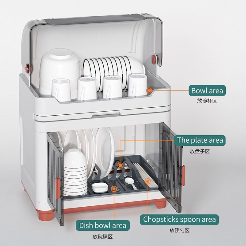 Kitchen dish rack, tableware, dust-proof storage box for tableware, bowl box, dish draining rack, plastic cupboard for home use