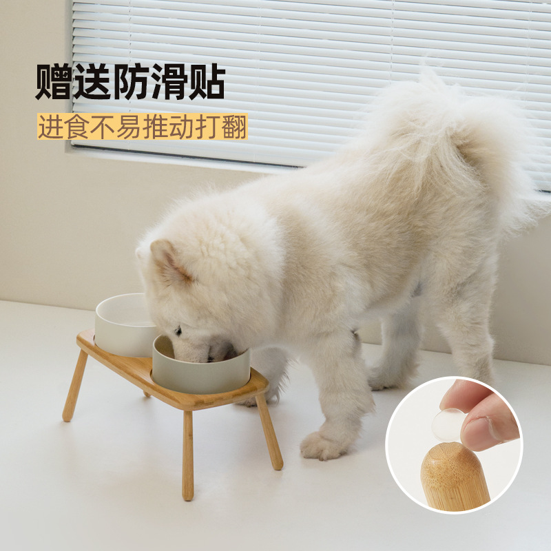 Perro de cerámica Cuenco perro mascota Cuenco de arroz pie alto antidetonante pequeño y mediano grande cuenco de comida para perros soporte cervical cuenco de agua doble cuenco para perros