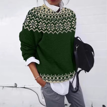 Amazon's New European and American Style Women's Sweater, Wish Hot-Selling Round-Neck Color-Block Loose Fashion Pullover Chunky Knit Sweatshirt Amazon's New European and American Style Women's Sweater, Wish Hot-Selling Round-Neck Color-Block Loose Fashion Pullover Chunky Knit Sweatshirt