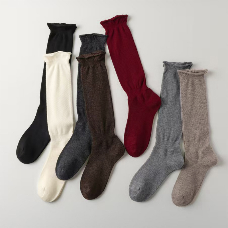 Merino Wool Socks, Tightly Knitted Long Socks, Autumn and Winter Women's Warm Rolled-Edge Slouch Socks, Soft and Cozy Calf Socks