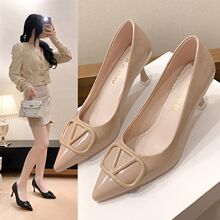 优雅外穿舒适高跟鞋2024夏季网红同款纯色仙女气质酒杯跟防滑鞋女