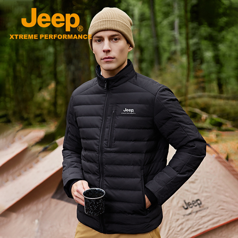 Jeep outdoor lightweight down jacket men's autumn and winter warm winter jacket stand collar slim gray goose down jacket