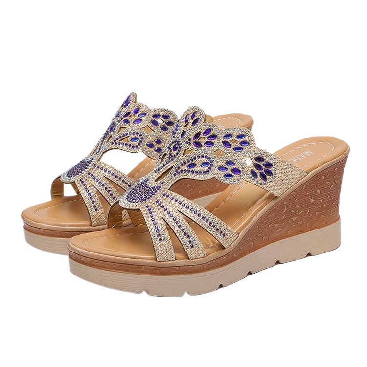 Summer New Style Rhinestone High-heeled For Women, Platform Thick-soled Sandals, Large Size Wedge Sandals Wholesale_vogvips.com