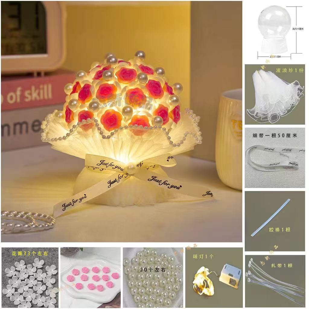 520 luz nocturna de rosas de bricolaje tejidas a mano, flores que nunca se marchitan, regalos de ramo del día de la madre para novias, Tanabata