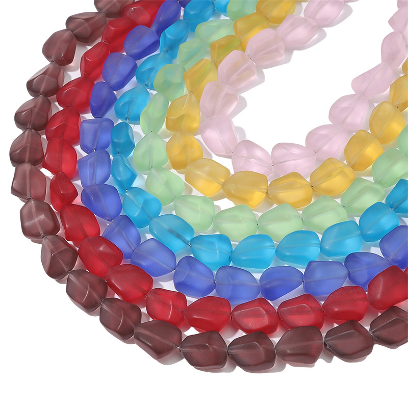 Glass frosted irregular cut flat stone beads DIY handmade necklace hand beaded jewelry accessories wholesale Glass frosted irregular cut flat stone beads DIY handmade necklace hand beaded jewelry accessories wholesale
