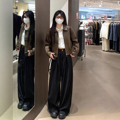 超短款小个子2025秋新款港风复古休闲机车服皮夹克棕色皮衣外套女