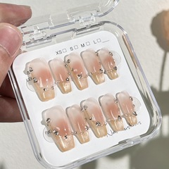 純手工穿戴甲冰透裸色純欲風美甲貼片批發爆閃手繪假指甲顯白