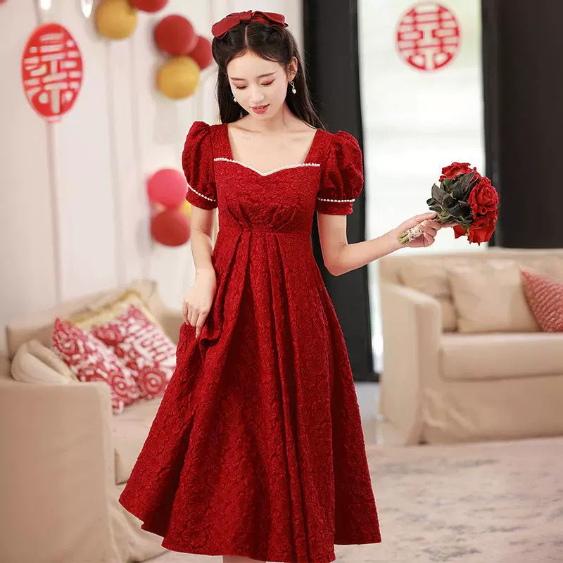 Maternity Burgundy Bridal Toast Dress, Plus Size 2026 New Style, Covers the Belly, Wedding Mini Dress, Can Be Worn Casually