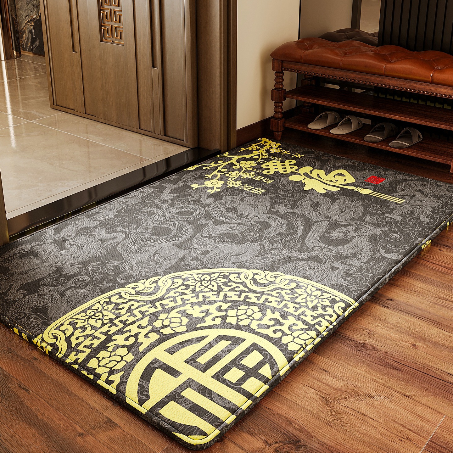 Alfombras domésticas nuevas alfombras amarillas de puerta de entrada nuevas alfombras de puerta de entrada de oro chino
