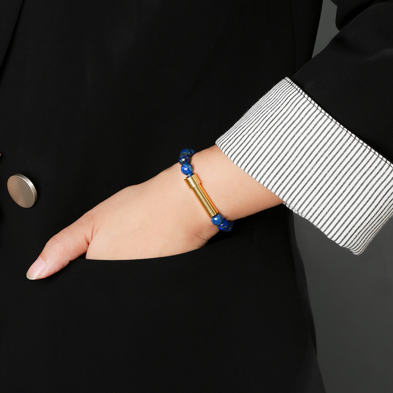 jingzhou jewelry natural stone titanium steel gold round tube bracelet creative knob can hold wish note bracelet wholesale