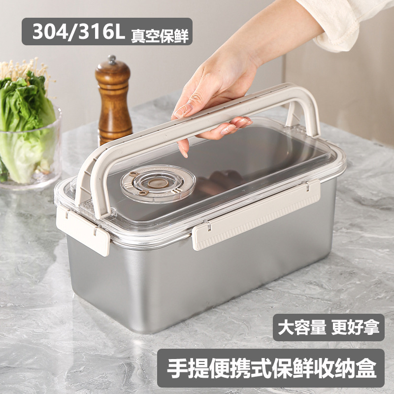 316L携帯用鮮度保持ボックス 食品グレードステンレス製 蓋付き大型ボックス 密閉ランチボックス 収納用持ち手付き鮮度保持ボックス|undefined