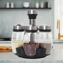 不锈钢旋转式调料瓶调味组合套装批发调味瓶旋转底座调料瓶7件套