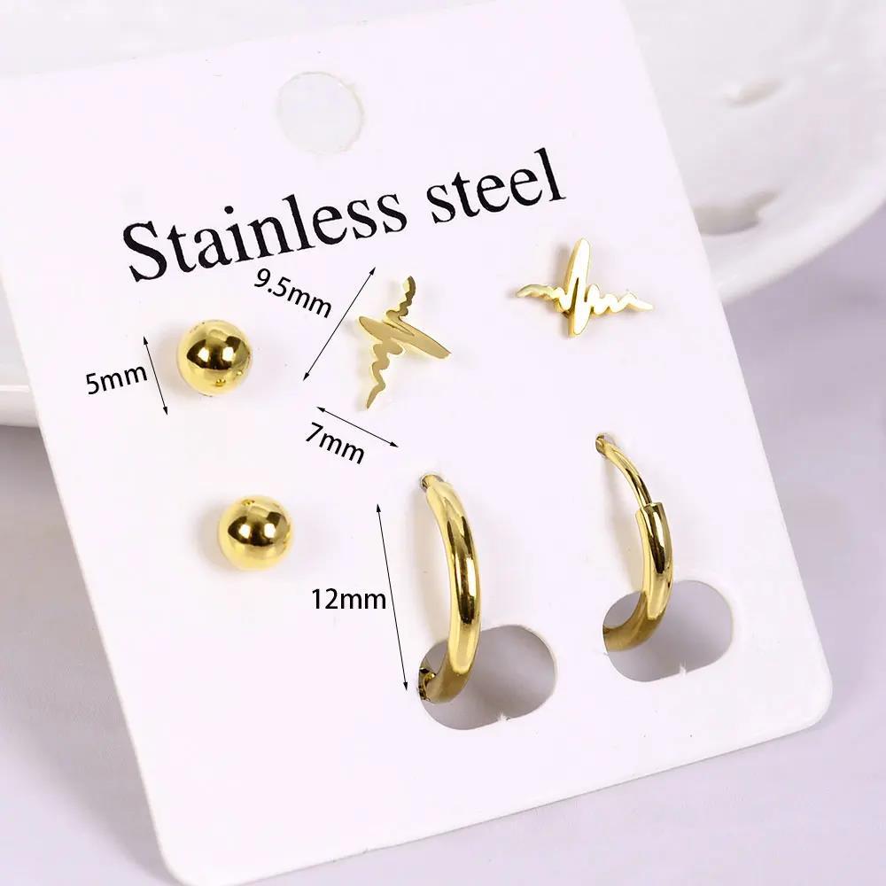 1 Set Simple Style Cross Star Heart Shape Plating 316 Stainless Steel  Ear Studs display picture 1