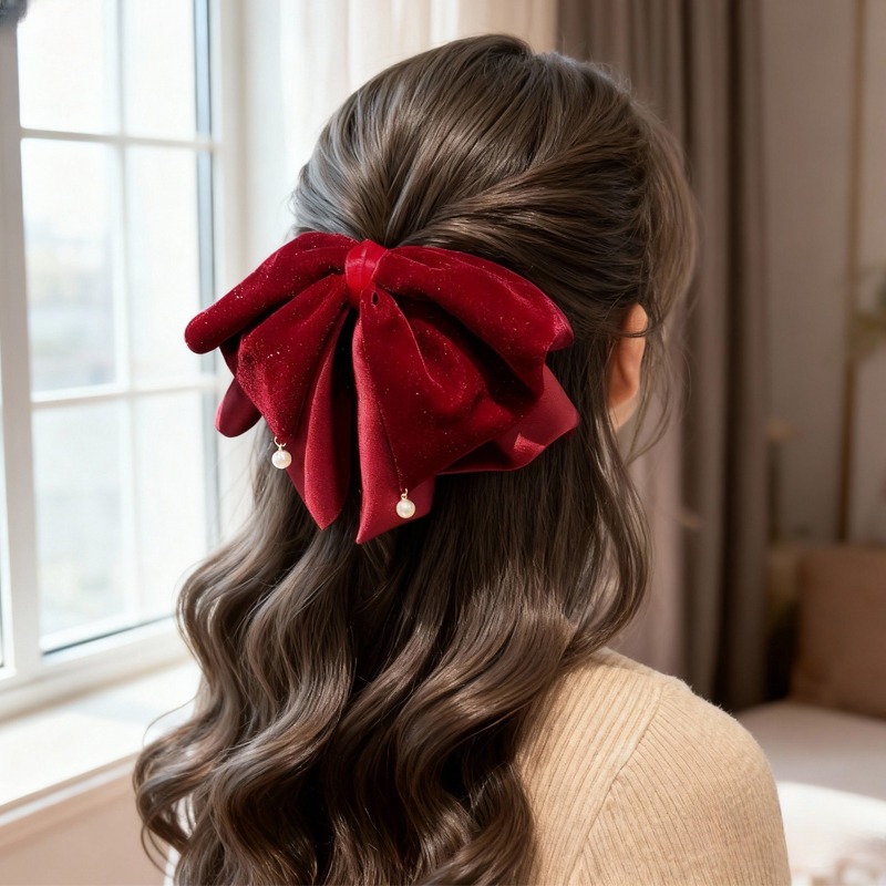 263 бордовая бархатная заколка для хвоста
