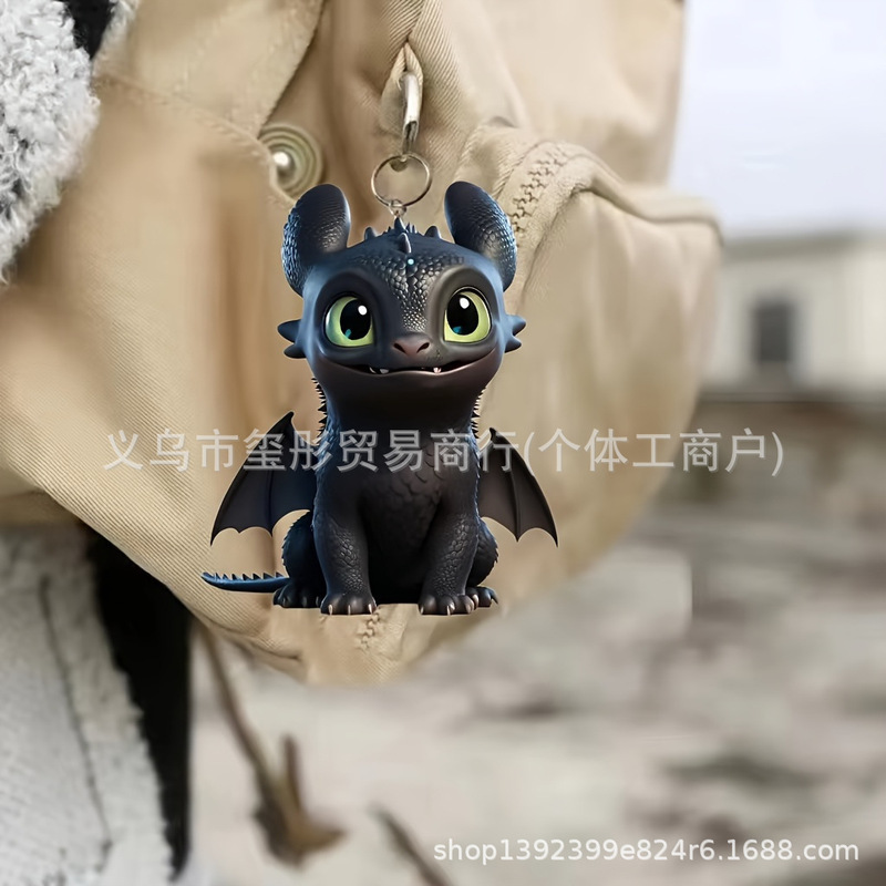 クロスボーダー可愛い黒大眼龍牙仔車載内装アクリルチェーンストラップ飾り鍵掛けリュックサック|undefined