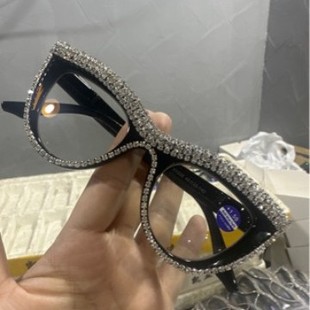 Cross-border New European and American Personalized Handmade Diamond-inlaid Cat's Eye Anti-blue Light Presbyopia Glasses Retro Fashion Trend Presbyopia Glasses