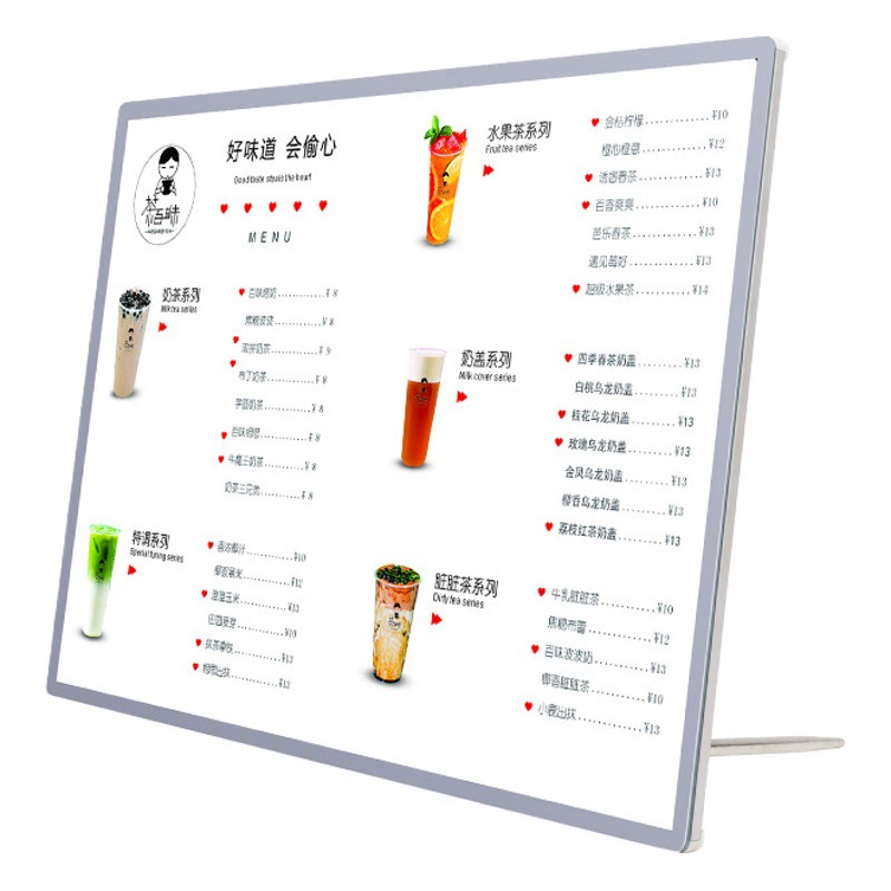 A3 металлический магазин чая с молоком Ресторан светодиодная светящаяся карта отображения меню бар холодный напиток заказ карты прайс-лист