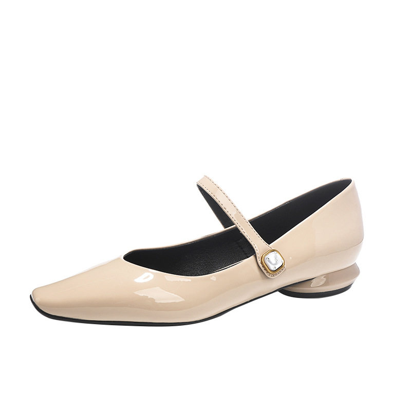 Giày Mary Jane quai ngang mũi vuông đế thấp gót dưới 3 cm — Màu mơ, Màu đen, Màu đỏ rượu