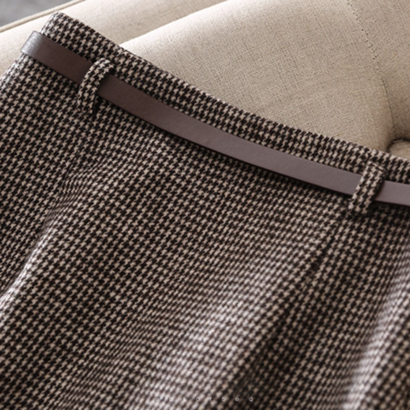 Chân váy nữ ca rô houndstooth cạp cao xẻ tà dáng ôm tôn dáng — Ca rô, Màu xám
